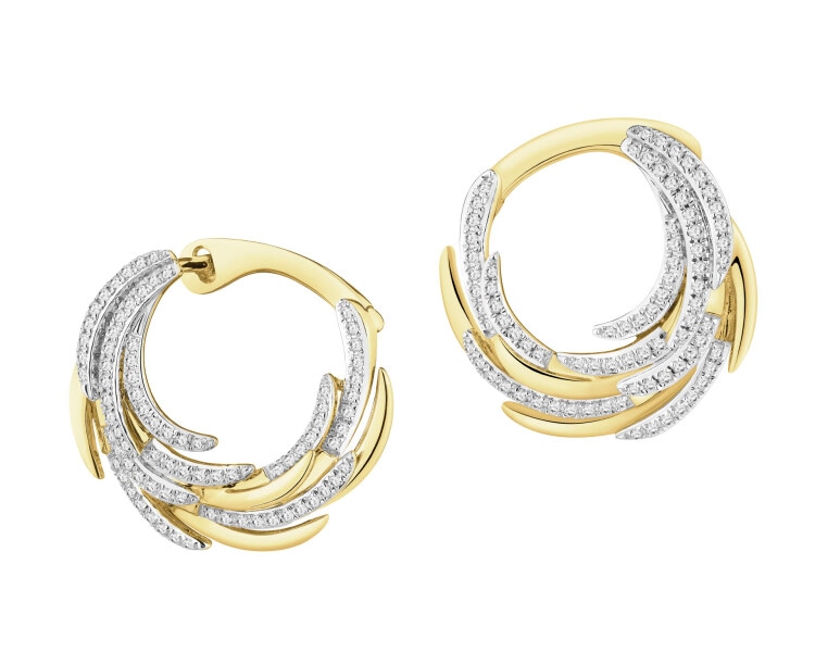 14 K Rhodium-Plated Yellow Gold Earrings with Diamonds - 0,41 ct - fineness 14 K