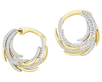 14 K Rhodium-Plated Yellow Gold Earrings with Diamonds - 0,41 ct - fineness 14 K