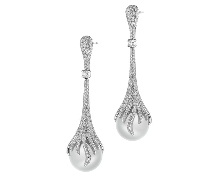 18 K Rhodium-Plated White Gold Dangling Earring - fineness 18 K