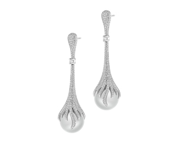 18 K Rhodium-Plated White Gold Dangling Earring - fineness 18 K