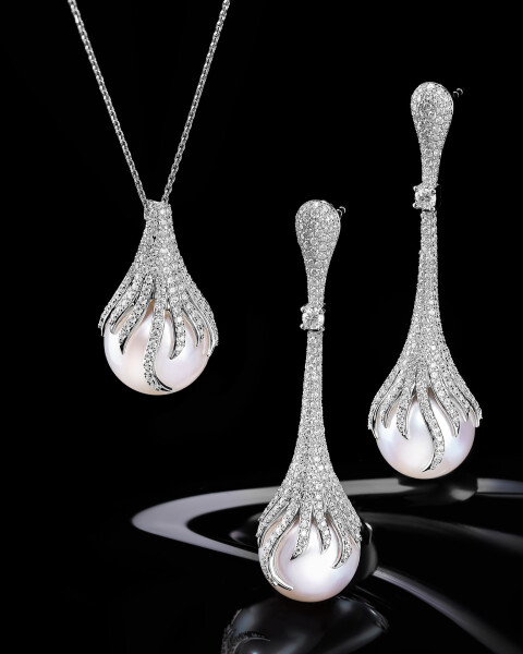 18 K Rhodium-Plated White Gold Dangling Earring - fineness 18 K