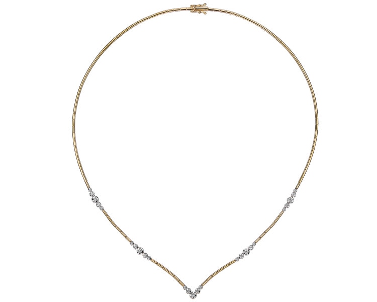 14 K Rhodium-Plated Yellow Gold Necklace with Diamonds - 0,28 ct - fineness 14 K