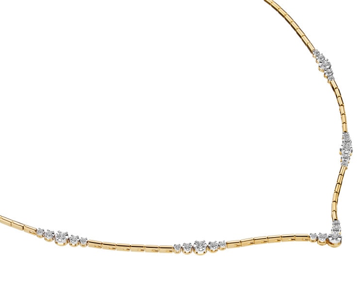 14 K Rhodium-Plated Yellow Gold Necklace with Diamonds - 0,28 ct - fineness 14 K