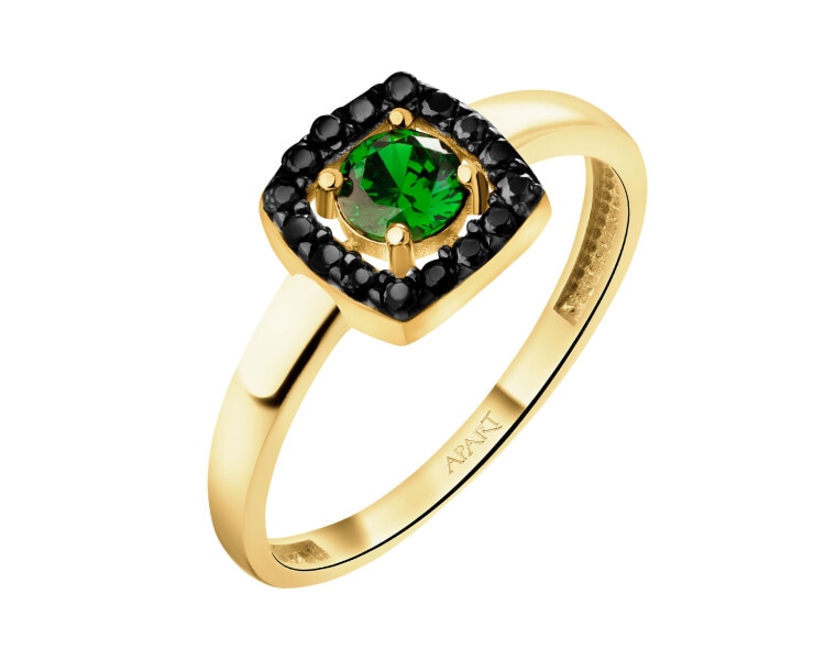 585 Yellow Gold/Black Rhodium Ring with Cubic Zirconia