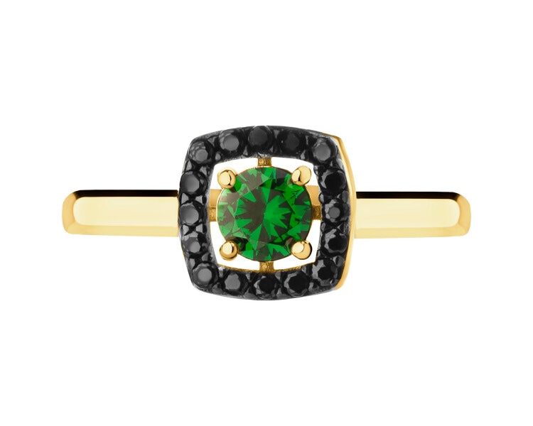 585 Yellow Gold/Black Rhodium Ring with Cubic Zirconia