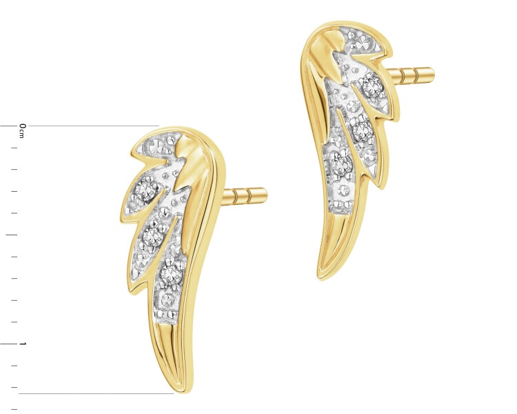 14 K Rhodium-Plated Yellow Gold Earrings with Diamonds - 0,02 ct - fineness 14 K