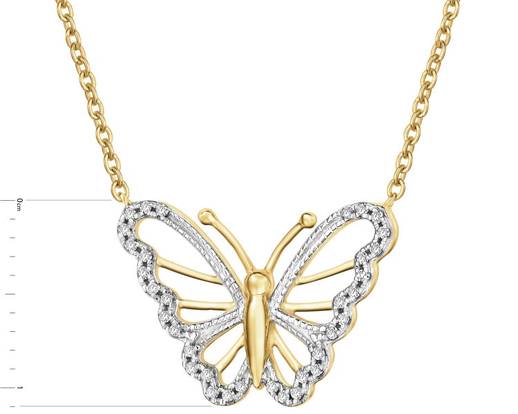 9 K Rhodium-Plated Yellow Gold Necklace with Diamonds - 0,05 ct - fineness 9 K