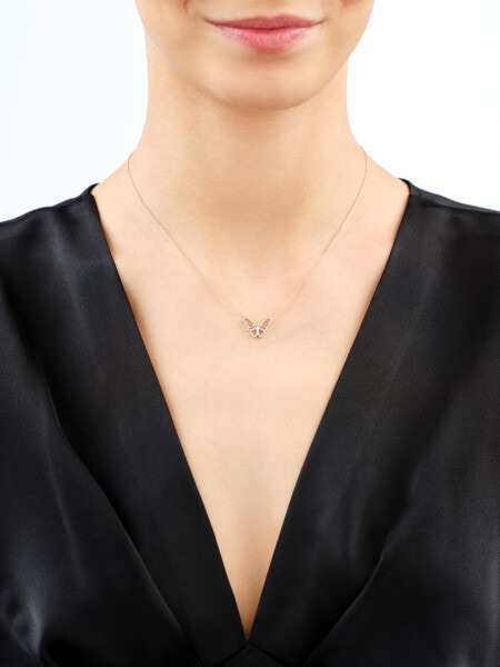 9 K Rhodium-Plated Yellow Gold Necklace with Diamonds - 0,05 ct - fineness 9 K