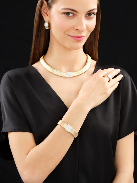 Náhrdelník ze žlutého a bílého zlata s brilianty - 45 cm - 1,04 ct - ryzost 750