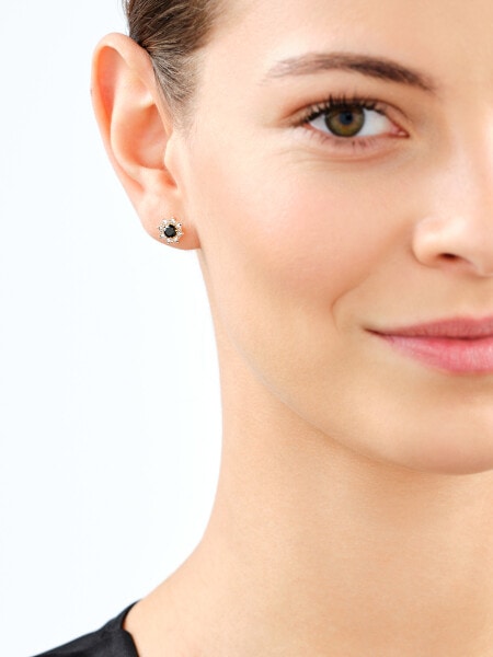 9 K Rhodium-Plated Yellow Gold Earrings with Cubic Zirconia
