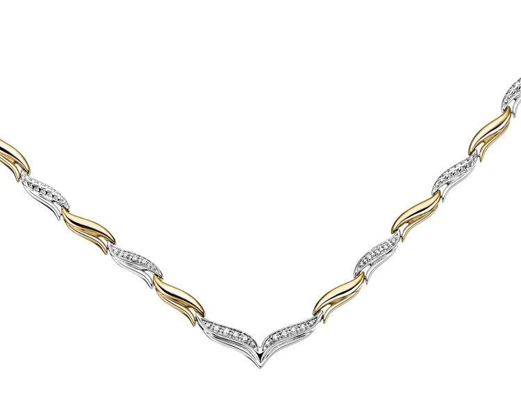 Naszyjnik z żółtego i białego złota z diamentami - 42 cm - 0,10 ct - próba 585