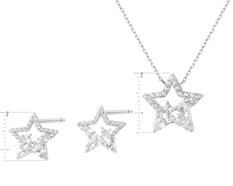 Srebrne kolczyki i naszyjnik z cyrkoniami - komplet - gwiazdy