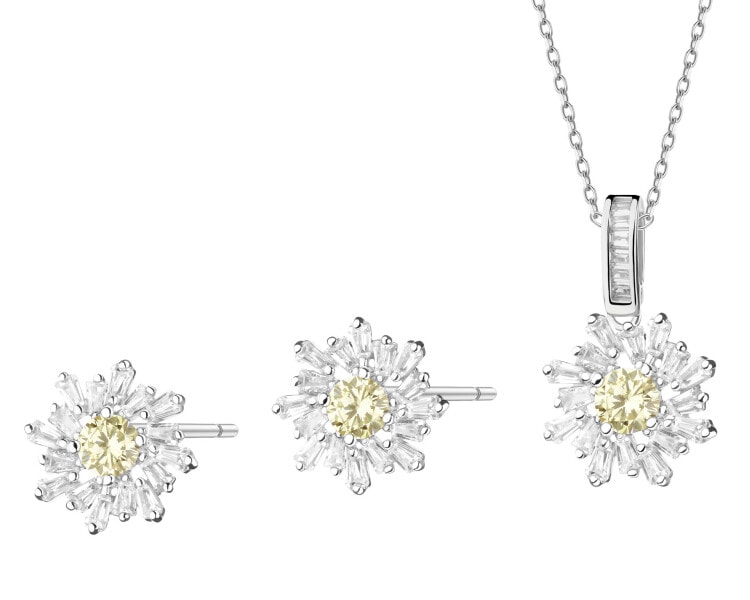 Srebrne kolczyki i zawieszka z cyrkoniami - komplet