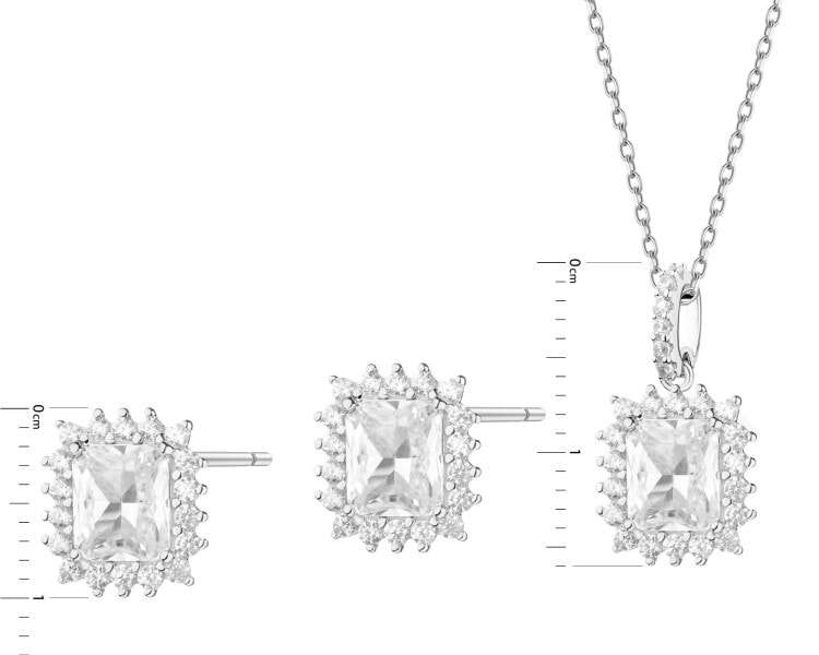 Srebrne kolczyki i zawieszka z cyrkoniami - komplet
