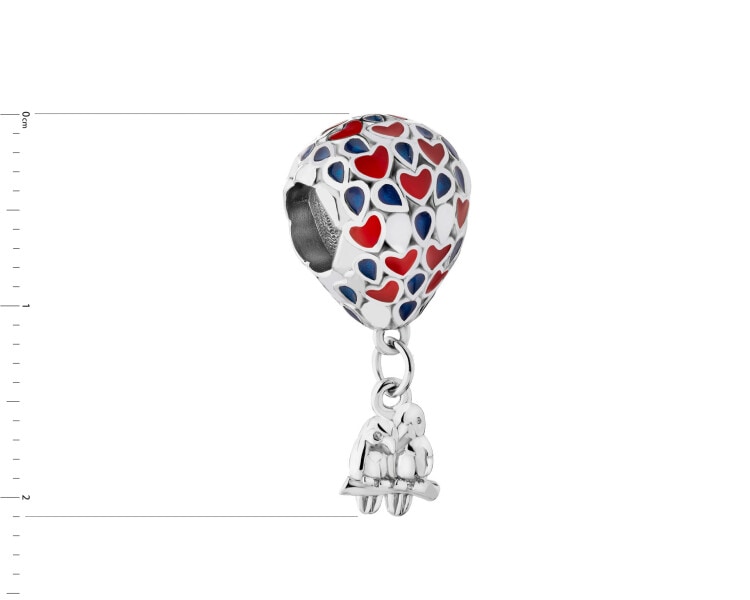 Stříbrný přívěsek Beads se smaltem - srdce, ptáci