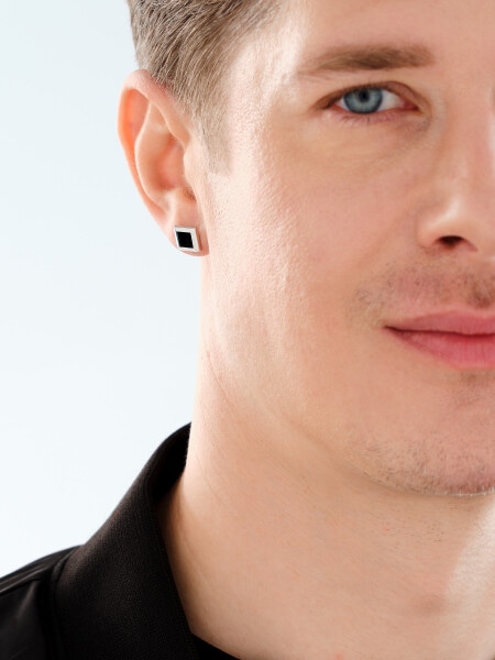 Stříbrná kusová náušnice se smaltem - čtverec