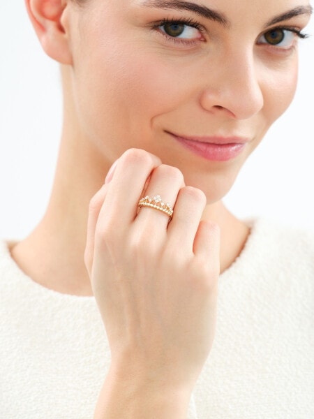 Złoty pierścionek z cyrkoniami - korona