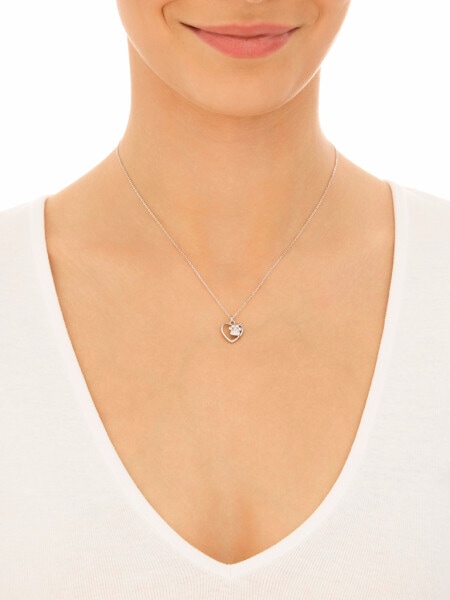 Naszyjnik srebrny z cyrkoniami - łapka, serce