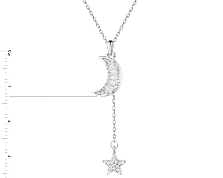 Naszyjnik srebrny z cyrkoniami - Księżyc, gwiazda