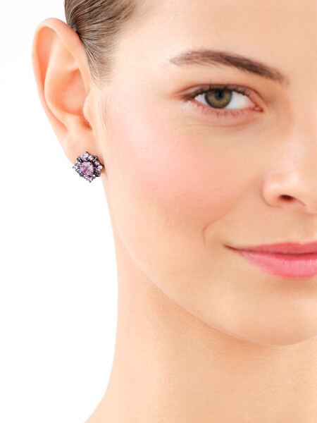 Kolczyki srebrne z cyrkoniami - rozety