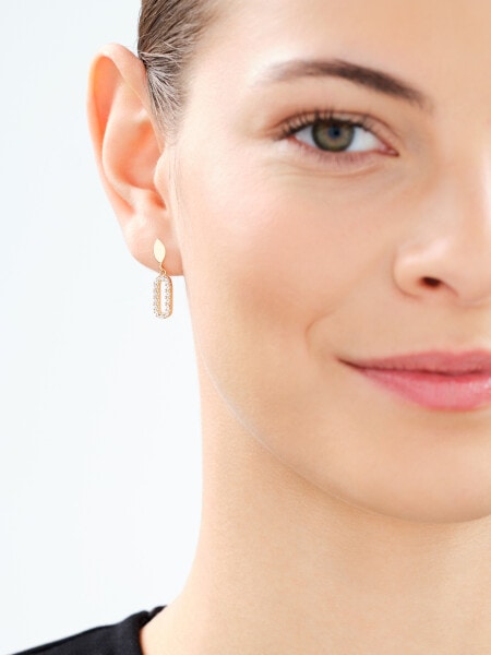 14 K Rhodium-Plated Yellow Gold Dangling Earring