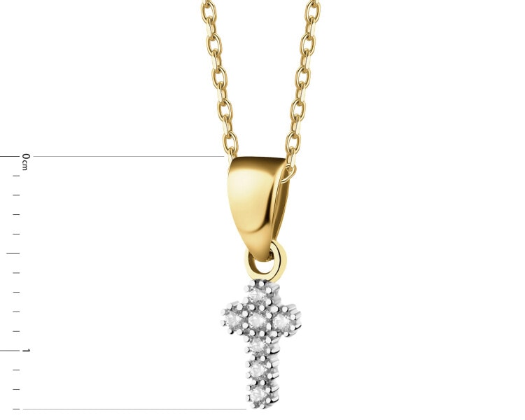 Złota zawieszka z cyrkoniami i łańcuszek - komplet - krzyż