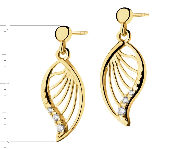 Złote kolczyki z cyrkoniami - liście