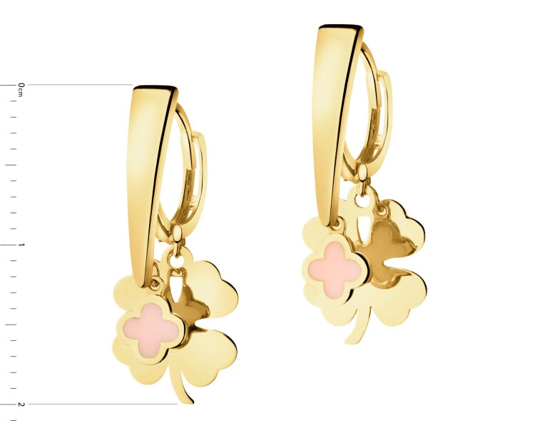 Złote kolczyki z emalią  - koniczyny