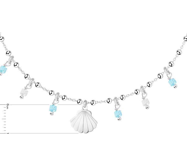 Bransoletka srebrna na nogę, cyrkonie - muszla, kulki