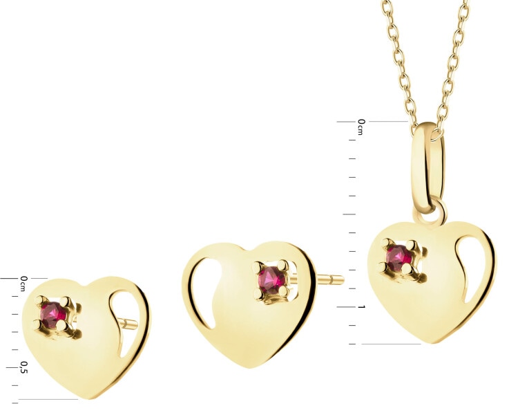Zlaté náušnice a přívěsek se zirkony - souprava - srdce