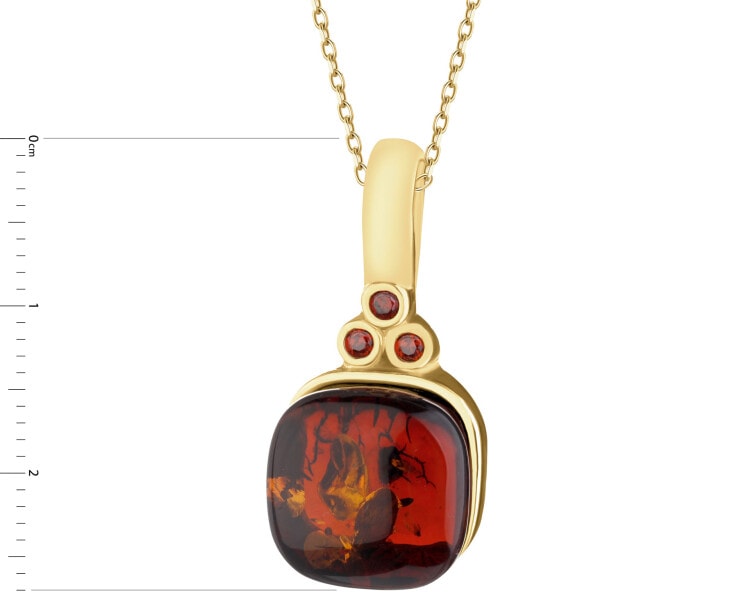 Zawieszka srebrna z bursztynem i granatem syntetycznym