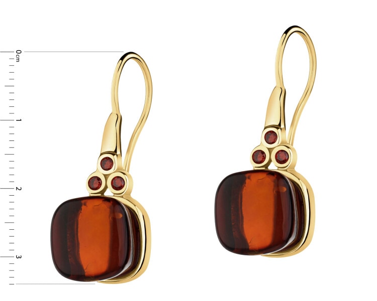 Kolczyki srebrne z bursztynem i granatem syntetycznym