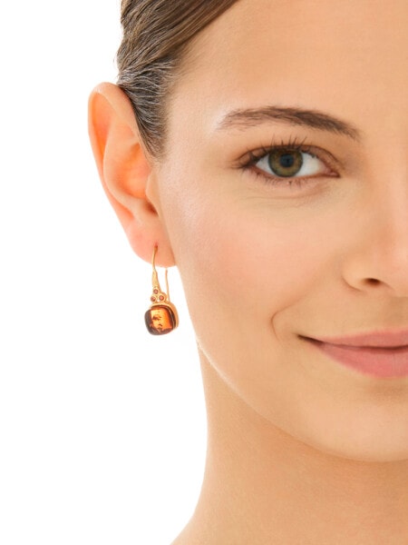 Kolczyki srebrne z bursztynem i granatem syntetycznym