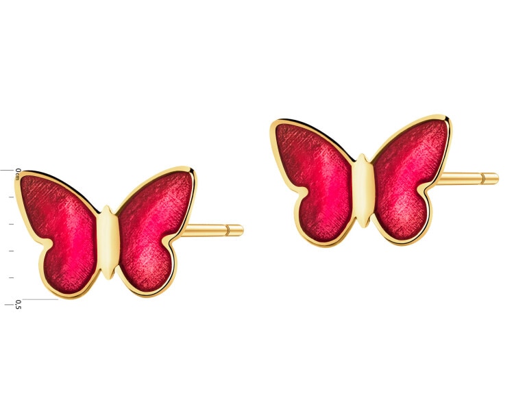 Zlaté náušnice se smaltem - motýli