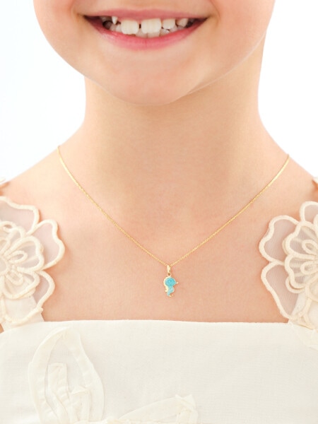 Złota zawieszka z emalią - konik morski