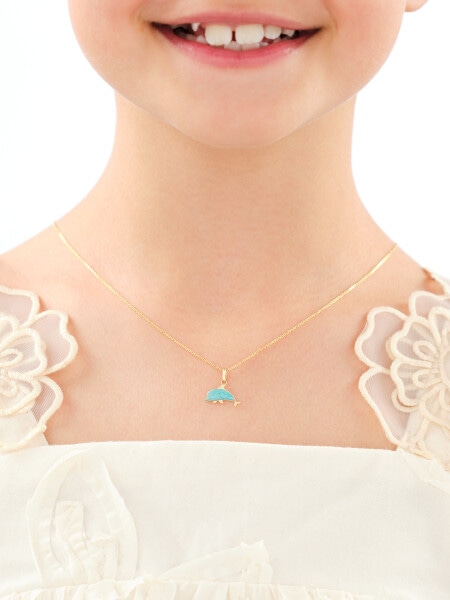 Złota zawieszka  z emalią - delfin