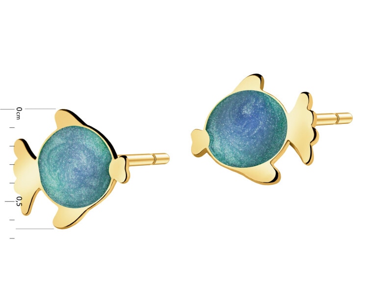 Zlaté náušnice s smaltem– ryby