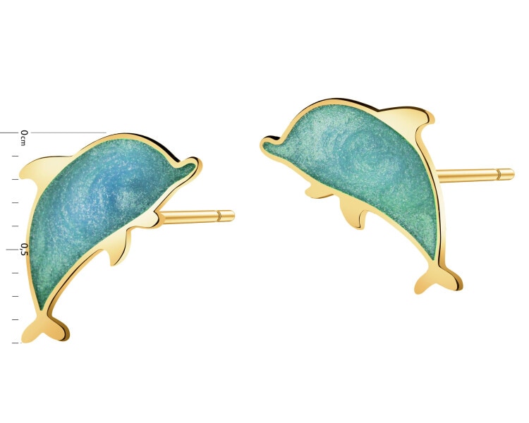 Zlaté náušnice s smaltem – delfíni