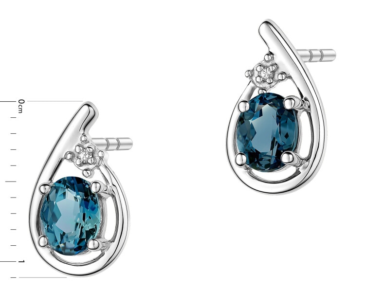 Kolczyki z białego złota z diamentami i topazami London Blue - próba 375