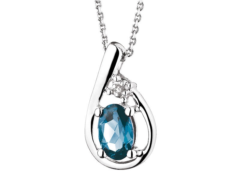 White gold pendant with diamond and topaz (London Blue) - fineness 9 K