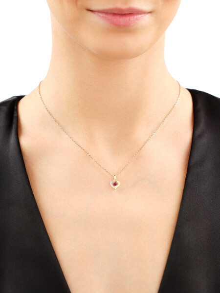 Zawieszka z żółtego złota z diamentem i granatem - serce - próba 375