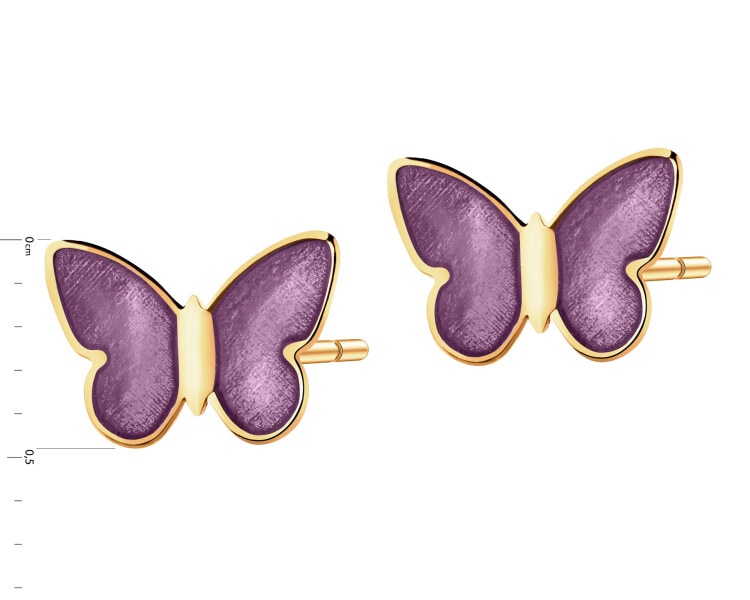Zlaté náušnice se smaltem - motýli