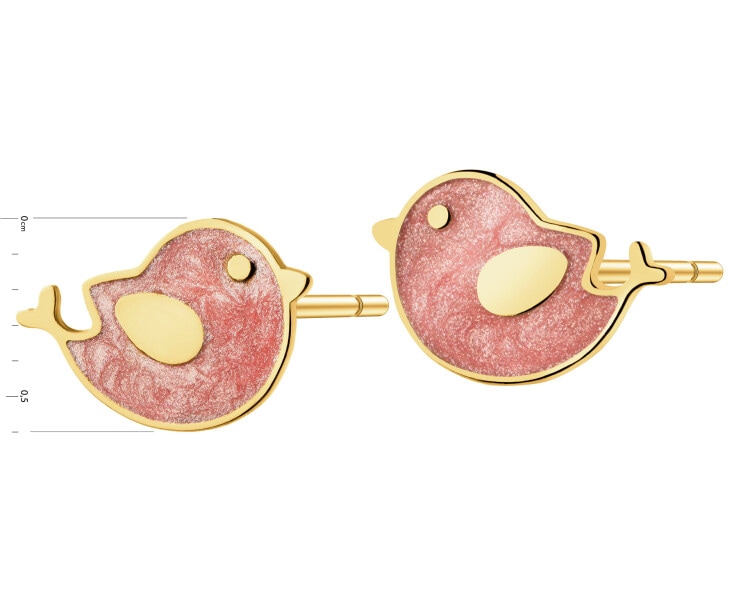 Zlaté náušnice se smaltem – ptáci