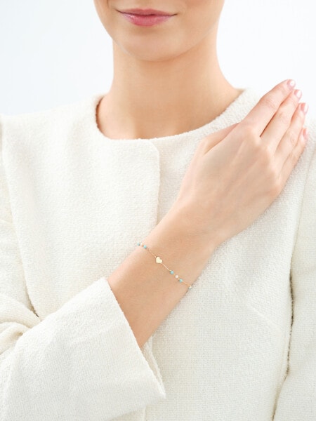 Złota bransoletka z turkusami i perłami hodowanymi - serce