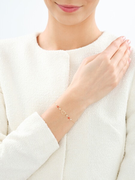 Złota bransoletka z koralami i perłami hodowanymi - serce