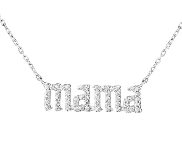 Naszyjnik srebrny z cyrkoniami - mama