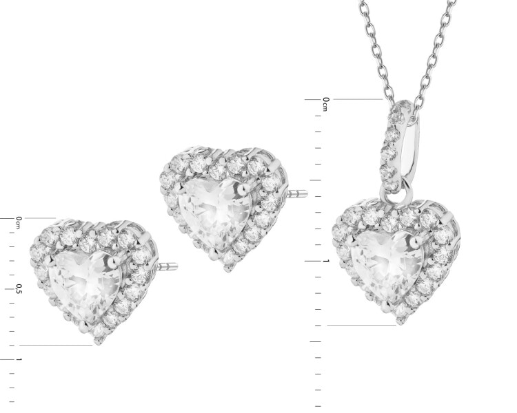 Srebrne kolczyki i zawieszka z cyrkoniami - komplet - serca