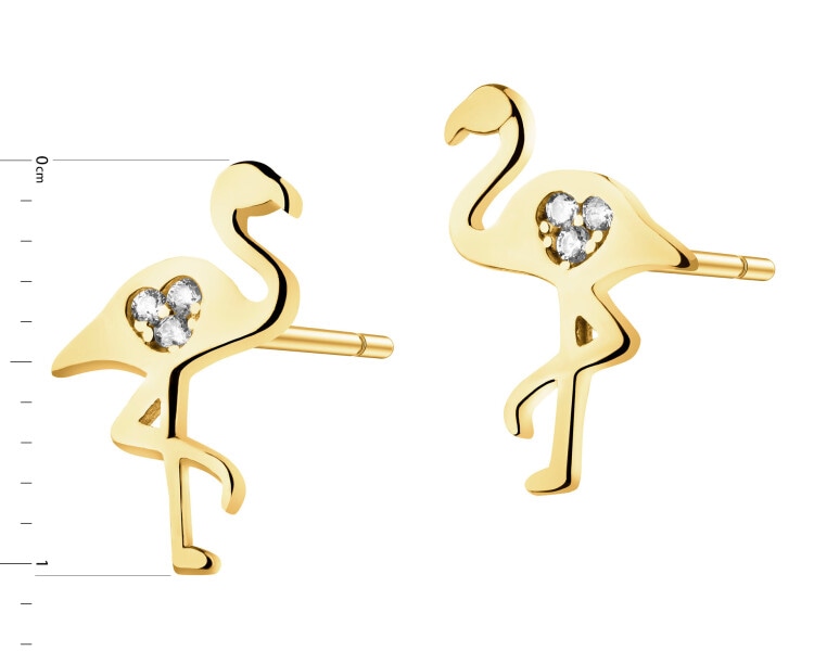 Złote kolczyki z cyrkoniami - flamingi