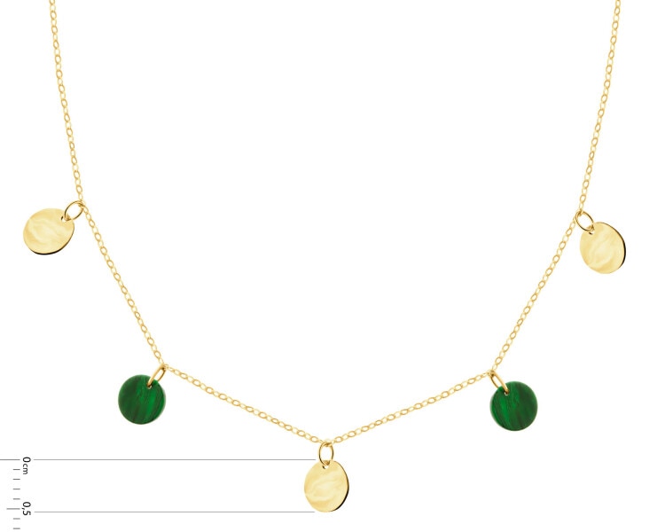 Złoty naszyjnik z malachitami syntetycznymi - koła