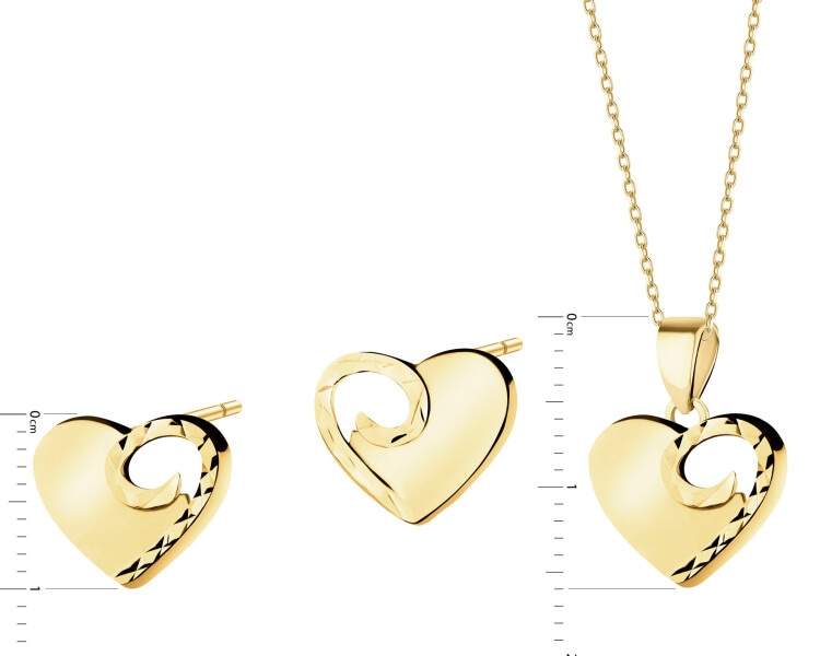 Złote kolczyki i zawieszka - komplet - serca
